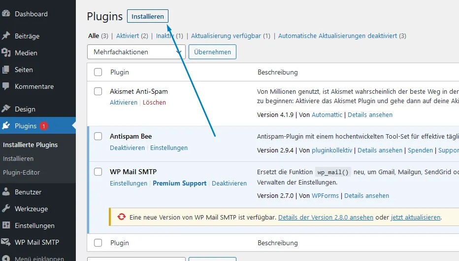 WordPress Dashboard Plugins installieren