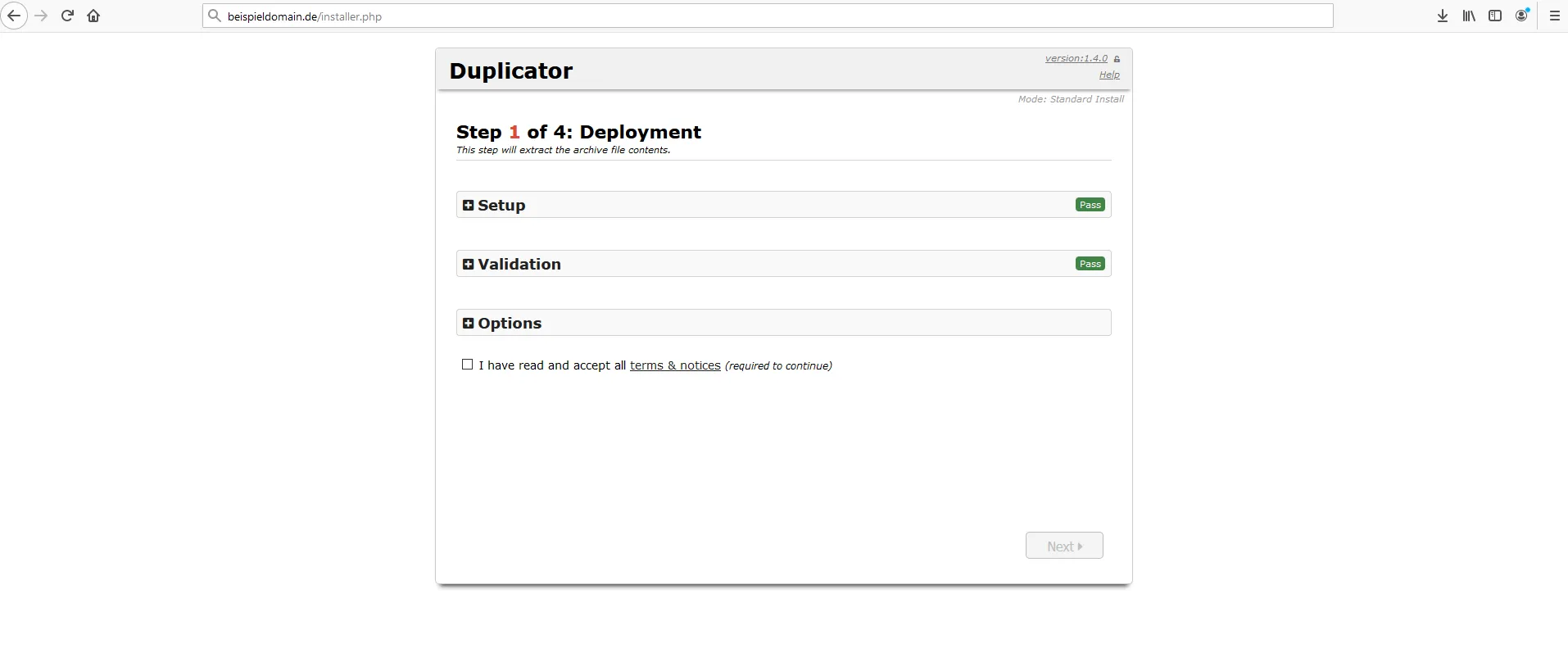 WordPress Duplicator Assistent Schritt 1-1