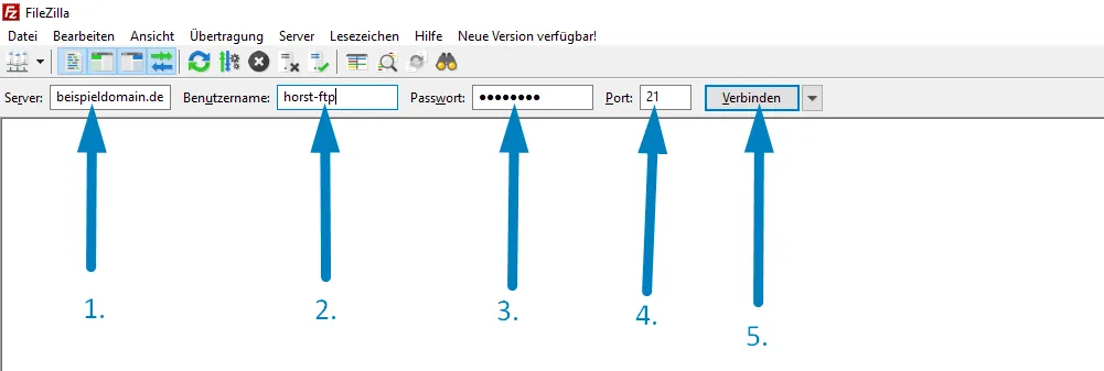 WordPress Duplicator Filezilla Verbindung aufbauen