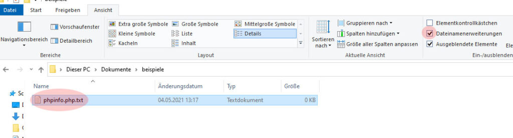 Dateinamenerweiterung aktivieren im Windows – Website Erstellung Görlitz